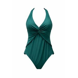 Bleu Rod Beattie Teal Twist Front Halter One Piece Swimsuit Size 10 Tummy Contro